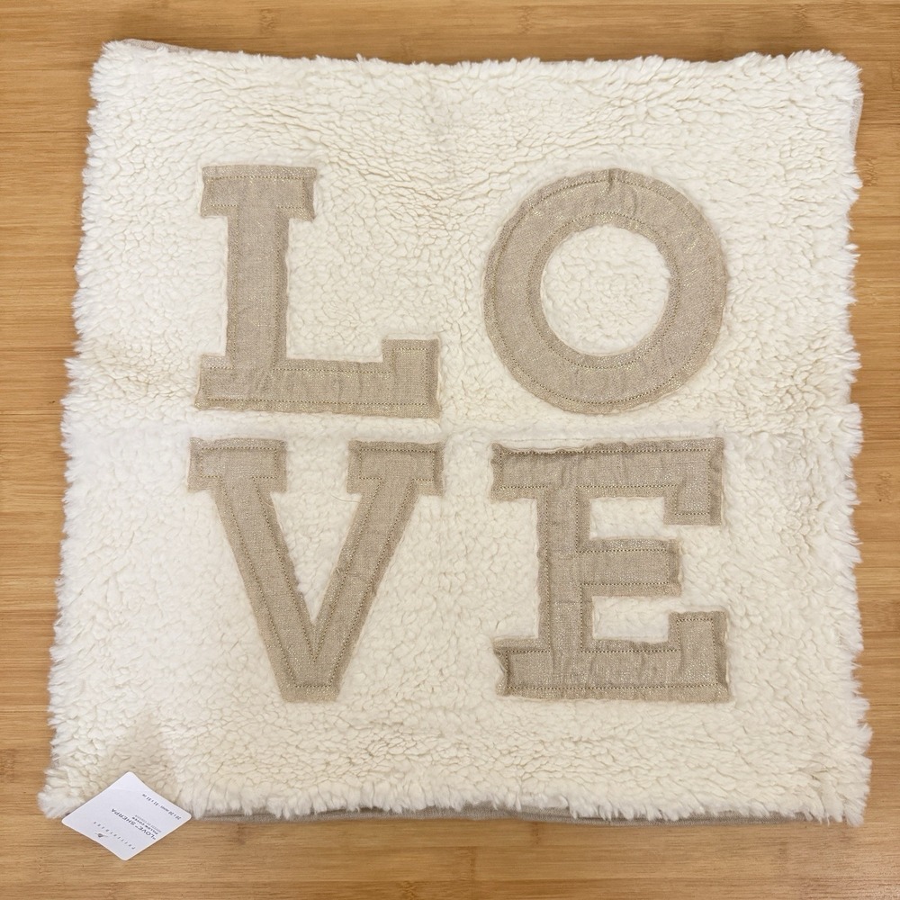 NWT Pottery Barn LOVE Sherpa 20" by 20" Decorative Pillow Case Beige